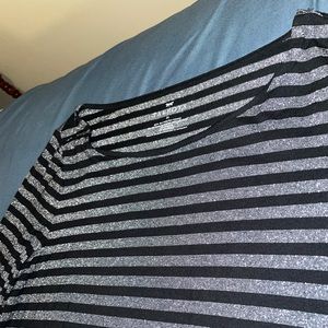 Talbots Black & Silver striped knit top Medium holiday